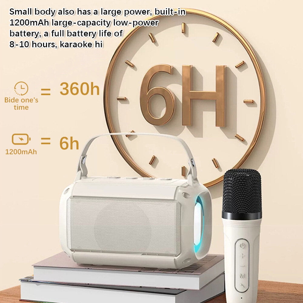 Mini Karaoke Machine with 2 Wireless Microphones Portable BT Speaker Rechargeable 5W LED Colorful Changing Lighting Handheld Mic Karaoke Speaker Gifts for Girls Boys Birthday Party Home KTV Set