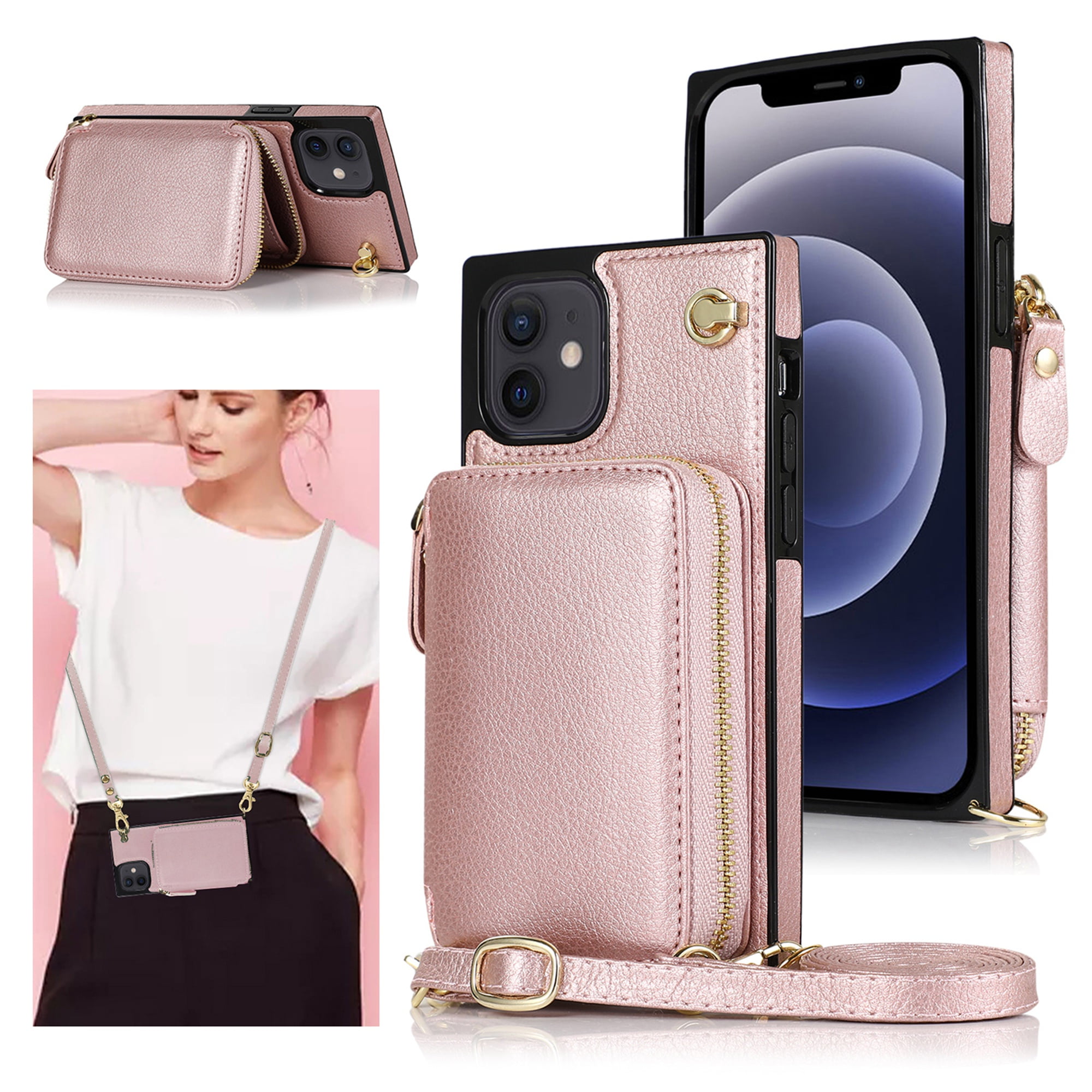 iPhone 12 Wallet Case, iPhone 12 Pro Case, Dteck Zipper Crossbody Phone