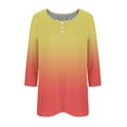 thumbnail image 3 of Npasoilc Tops for Women Trendy 3/4 Sleeve Button Up Decorated Round Neck Lightweight Drooping Blouses Gradient Color Casual Loose Fall T-shirts, 3 of 3
