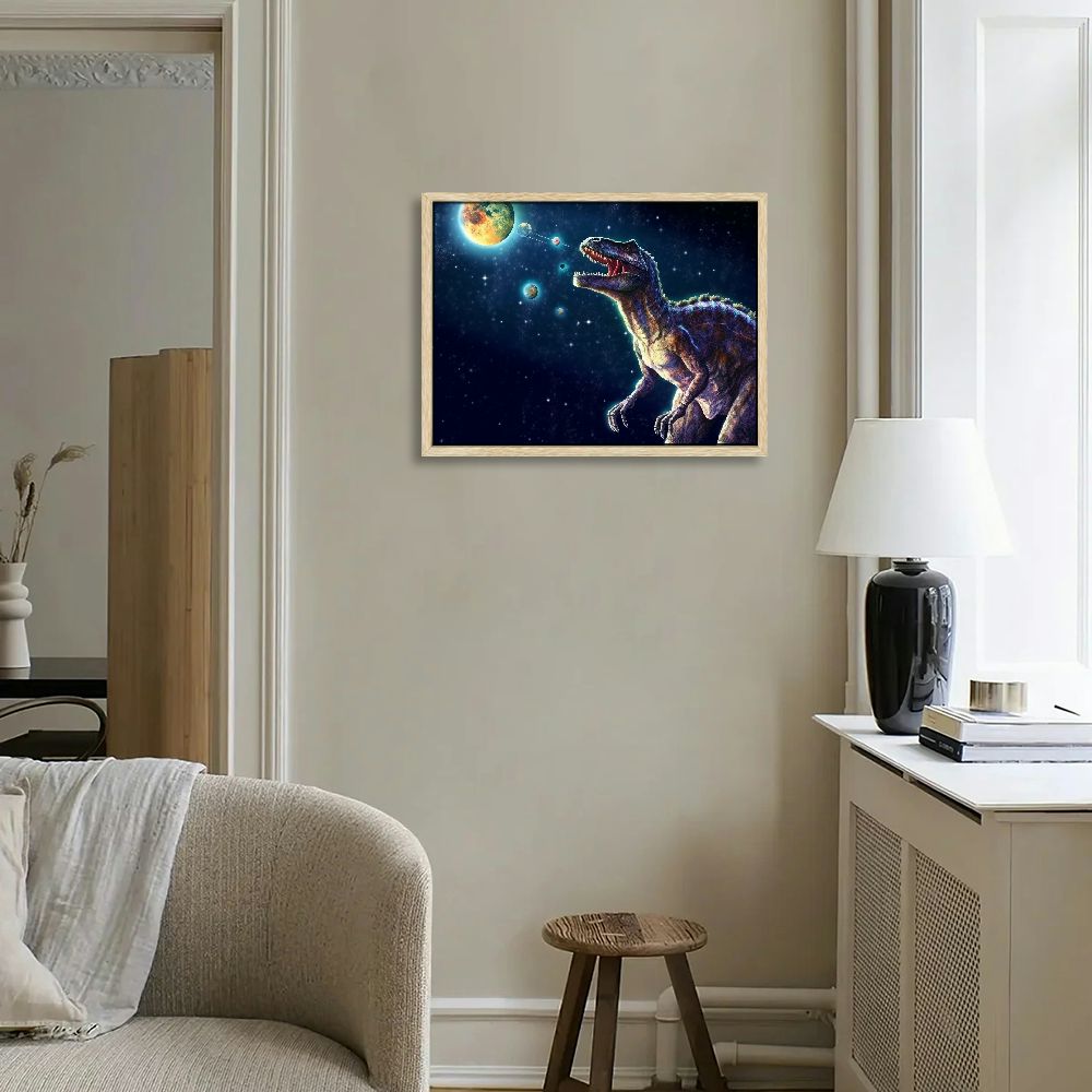 JRXY Dinosaur Decor Wall Art for Boy's Room Dinosaur Pictures Universe Space Decor Canvas Painting Framed Artwork for Living Room Bedroom Picture 2