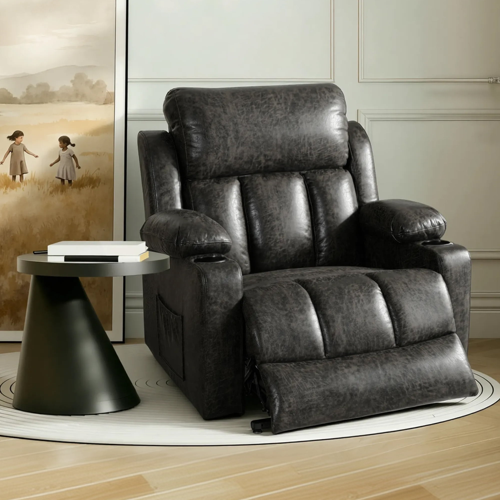 FLEXISPOT Power Lift Recliner Chair with Massage & Heat, Dual Motor Electric Lift Chair, Wide Seat Faux Leather Reclining Chair for Elderly, Soft Upholstered, Infinite Position, Living Room, L Size