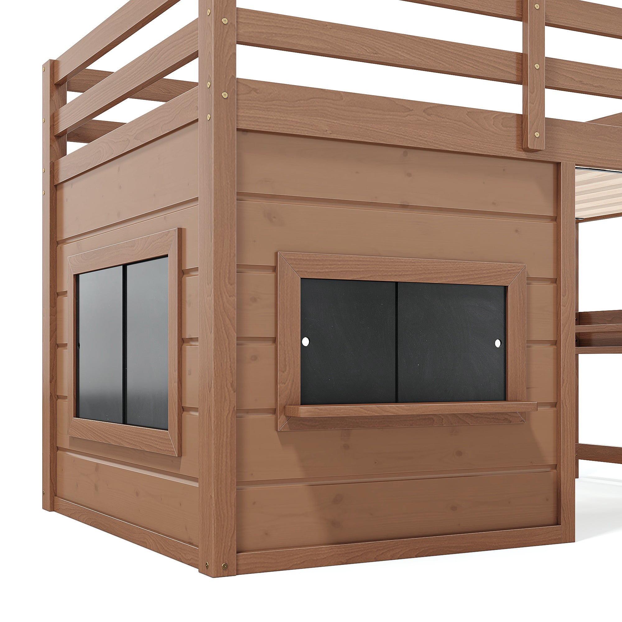 Leumius Twin Size Loft Bed with Storage Shelves,Solid Wood Low Loft Bed Frame with Chalkboard and Bookshelf,Space Saving,Natural