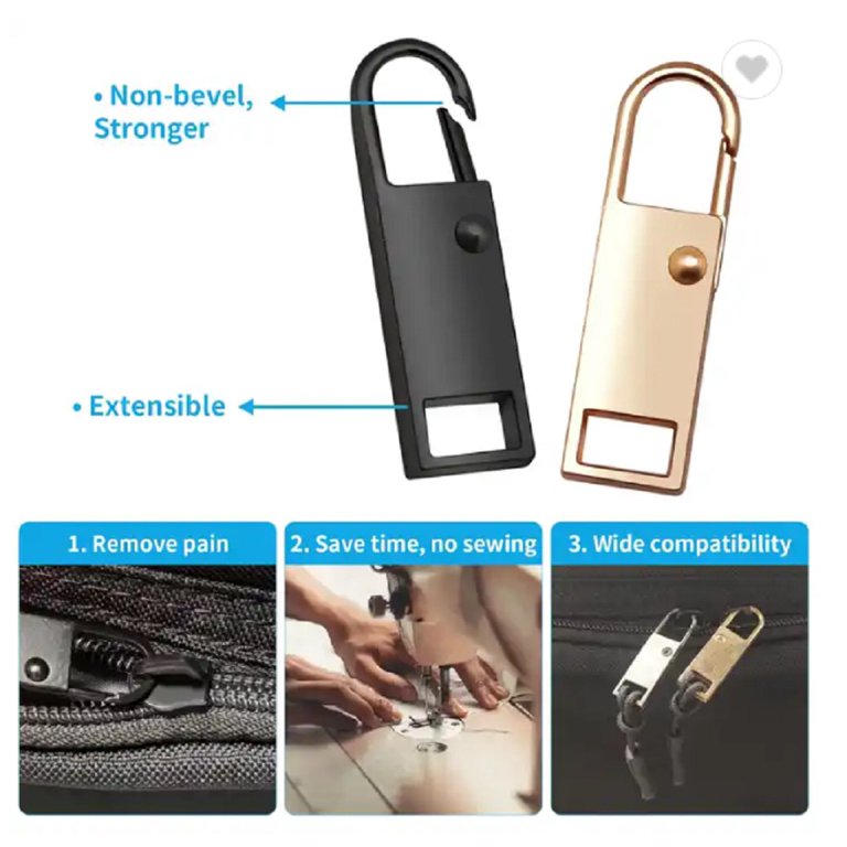 8 Piece Zipper Pull Tab Replacement Kit, Metal Slider Extenders