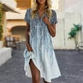 thumbnail image 2 of UoCefik Boho Dresses For Women 2025 Casual V Neck Short Sleeve Flowy Dress Vacation Floral Holiday Beach Sundress Elegant Summer Knee Length Dresses Light Blue L, 2 of 4