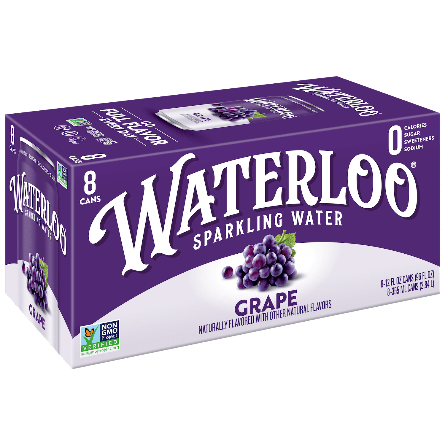 Waterloo Sparkling Water, Grape, 12 fl oz, 8 pack cans