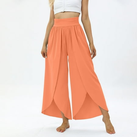 

Orange Alrise Wide Leg Pants for Women Elastic Waist Solid Color Casual Pajama Trousers X-Large
