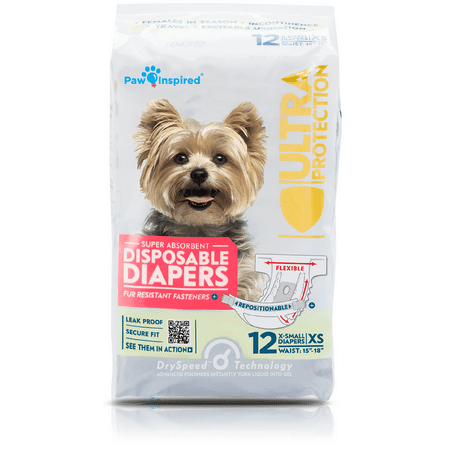 UPC: 0682198704719 | Paw Inspired Female Dog Diapers Disposable | Doggie Puppy Pet Cat Diapers | Diapers for Females Dogs in Heat  Female Dog Pampers | Dog Incontinence  Senior Dogs  Potty Training (X-Small)