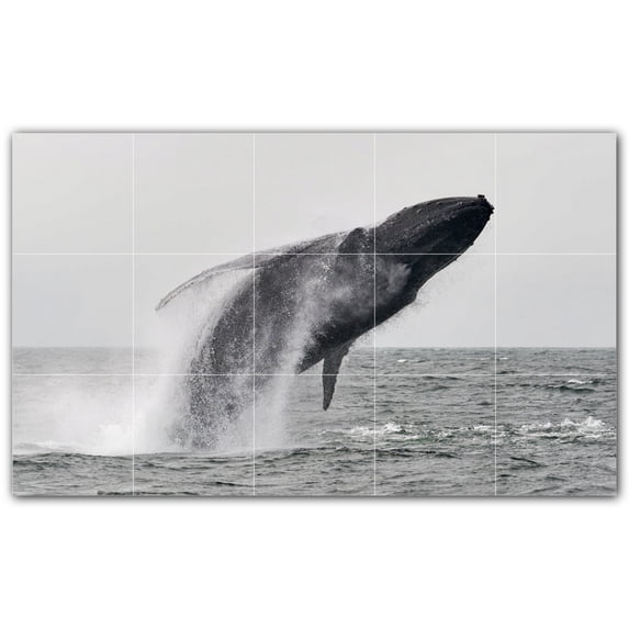 Picture-Tiles.com: Whale Ceramic Tile Wall Mural WAL501188-53XL. 60"W x 36"H using (15) 12" x 12" Ceramic Tiles-Satin Finish