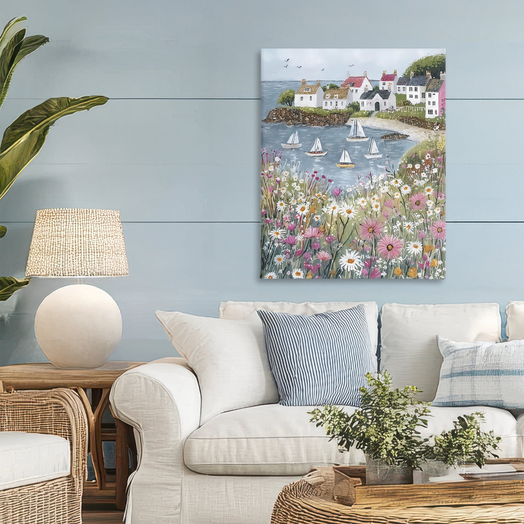 Stupell Industries Seaside Sailboats in Village Bay Canvas Wall Art, design by Riley B