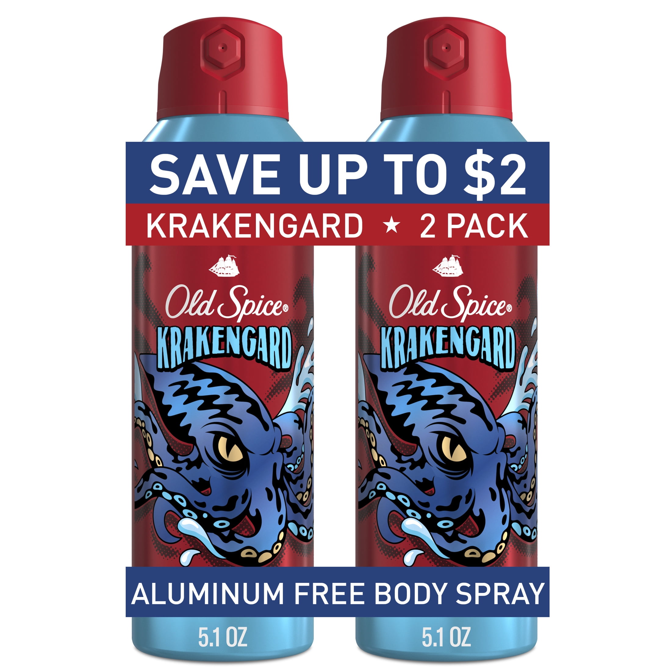Old Spice Aluminum Free Body Spray for Men Krakengard 2x5.1 oz