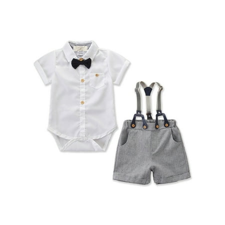 

uukiA 3-18Months Infant Boys Short Sleeve Shirt Bodysuit Bib Two Piece Set