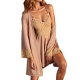 thumbnail image 2 of Robe Sets for Women Satin Lace Kimono Robe and Spaghetti Strap V Neck Backless Ruffle Nightgown 2 Piece Pjs Set, 2 of 6