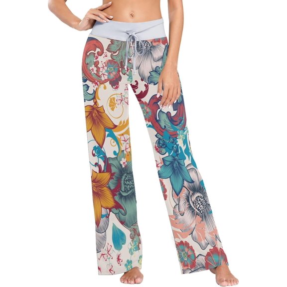 Women's Pajama Pants Vintage Elegant Flowers Comfy Stretch Sleepwear Womens Wide Leg Pants Casual Loose Yoga Sweatpants Comfy Lounge Pajama, Large