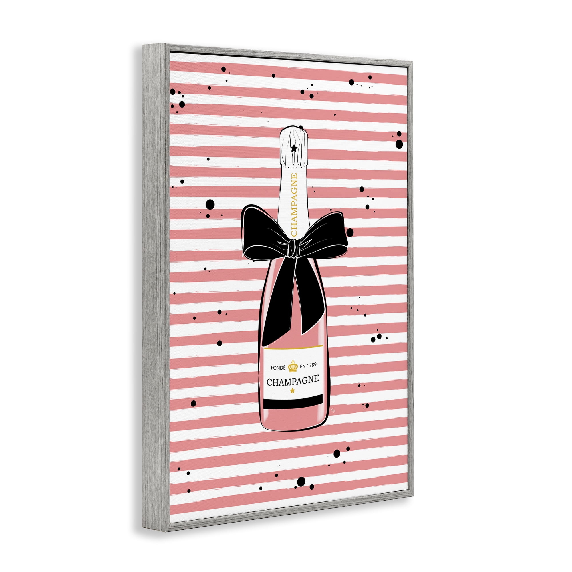 Stupell Industries Pink Champagne on Stripes Food & Beverage Painting Gray Framed Art Print Wall Art, 20 x 30