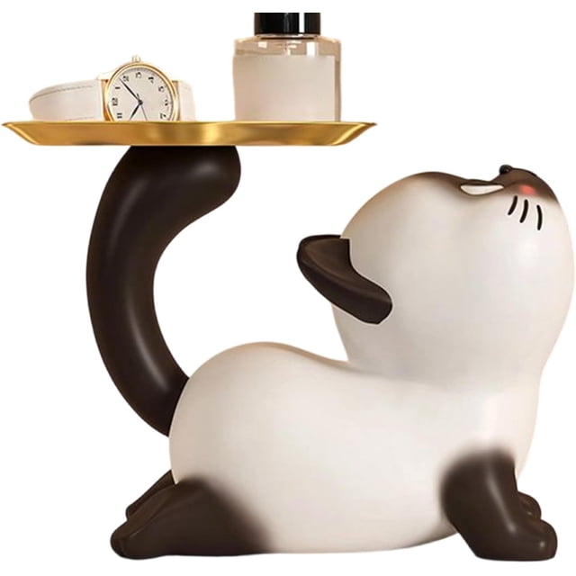 Plateau de Rangement en Résine pour Figurines, Bol à Clés en Forme de Chat, Plat à Bonbons pour Bijoux Keys, Petits Accessoires, Support Compact pour Comptoir d'Entrée, 1 Pce