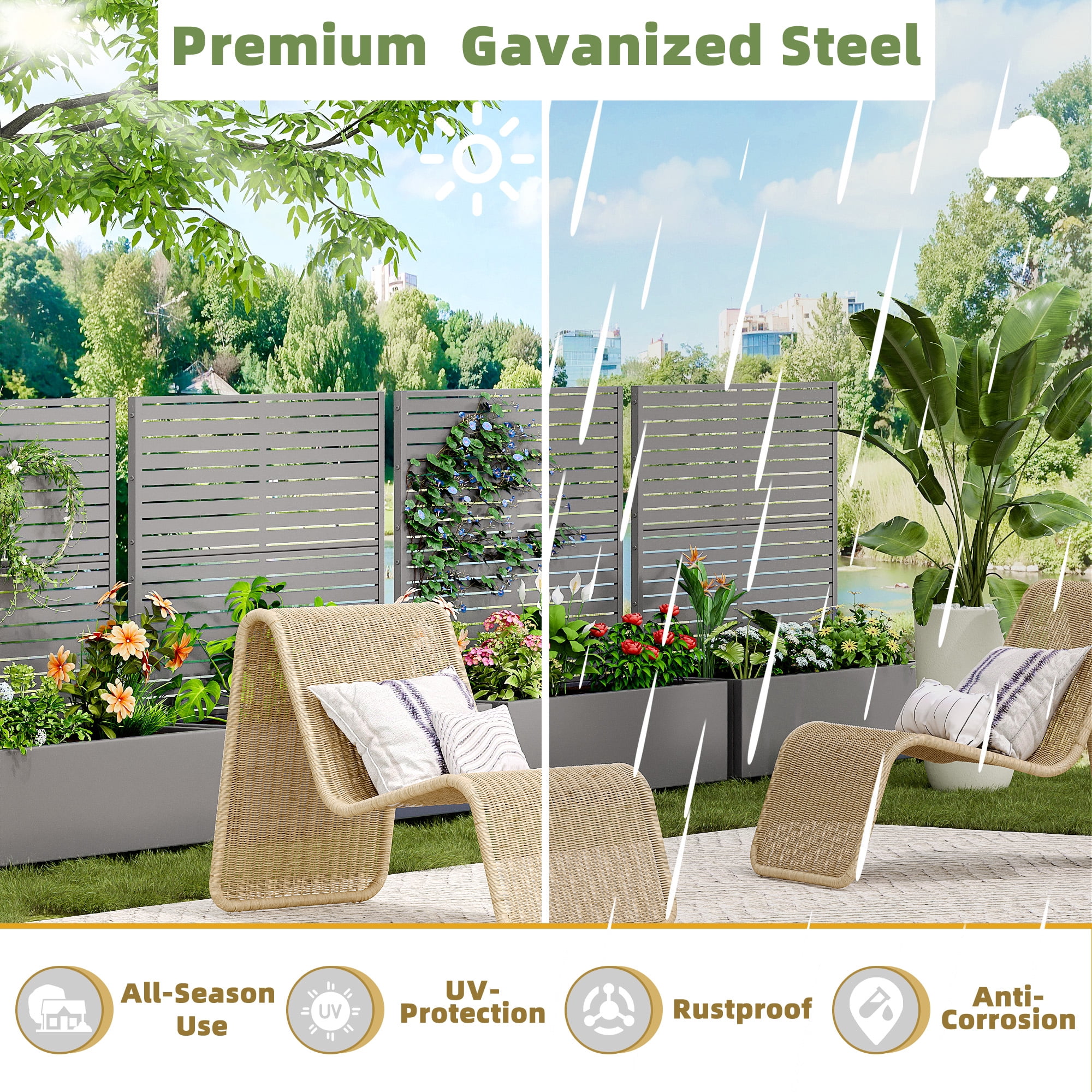 MAYEERTY 47.2"×47.2"×15.7" Gray Iron Planter Box with Trellis - Louvered Design, Perfect for Patio Greenery