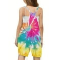 thumbnail image 5 of Moocorvic Tie-dye Girls Rompers Casual Spaghetti Strap Jumpsuits Sleeveless Loose Outfits with Pockets(Red), 5 of 5