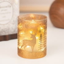 Christmas Candle Holder, Elk Cedar Glass Tealight Candle Holder with LED Light for Table, LED Candle Holder Battery Powered for Table Centerpieces Wedding Party Christmas Home Decor