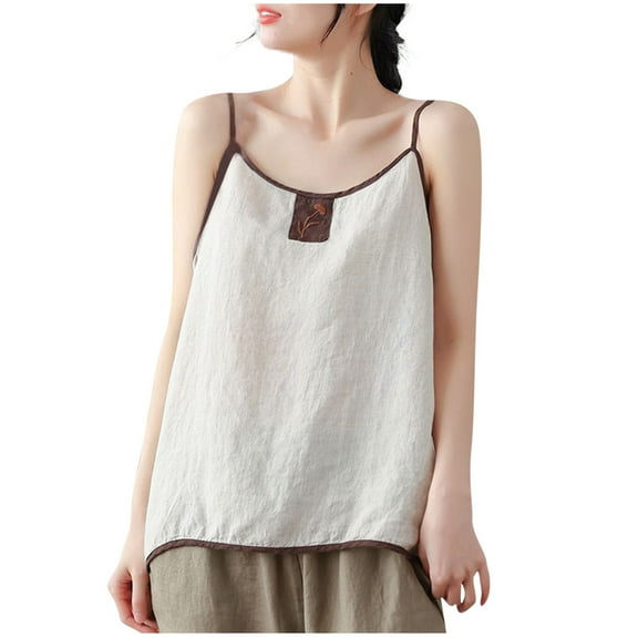 CYRBOKO Tank Tops for Women, Lightweight Summer Crew Neck Sleeveless Spaghetti strap top White Size S-3XL