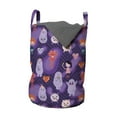 thumbnail image 1 of Cartoon Laundry Bag, Funky Hearts Creatures Little Girls and Boys Cats Comic-themed, Hamper Basket with Handles Drawstring Closure for Laundromats, 13" x 19", Dark Purple Multicolor, by Ambesonne, 1 of 4