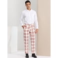 thumbnail image 3 of Pantalones de vestir para hombre, informales, con frente plano, elásticos, de negocios, a cuadros blanco rojo S, 3 of 6