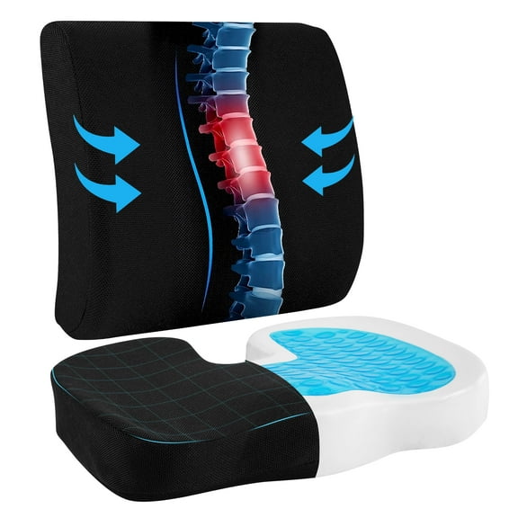 W A N A L I T Cooling Gel Memory Foam Chair Seat & Lumbar Cushion,Tailbone & Hip Pain Relief for Office, Black