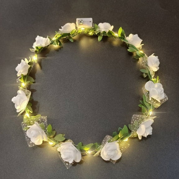 Yhmxh LED Flower Crown Headband, Light Up Flower Headbands for Women, Garlands Glowing Floral Wreath Crowns for Wedding Beach Party Birthday Cosplay Valentines Day Decorations - White