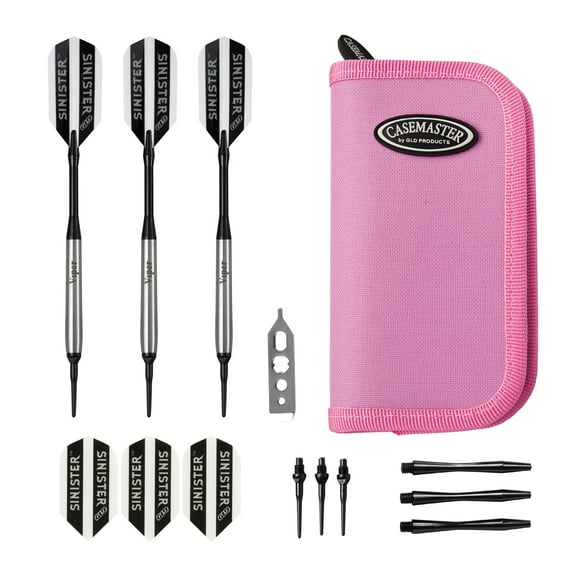 Viper Sinister Tungsten Soft Tip Darts Smooth Barrel 16 Grams and Casemaster Deluxe Pink Nylon Dart Case