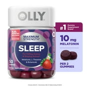 OLLY Maximum Strength Sleep Gummy Supplement, 10 mg Melatonin, L-Theanine, Strawberry Flavored, 50 Ct