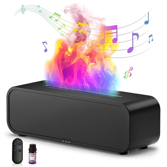 Noahstrong Flame Oil Diffuser Humidifier, 250ml Essential Oil Diffusers for Large Rooms, Dynamic Fire Flame Sound Pickup, Cool Mist Oil Diffuser for Home with 7 Color Lights, Remote Control, Black