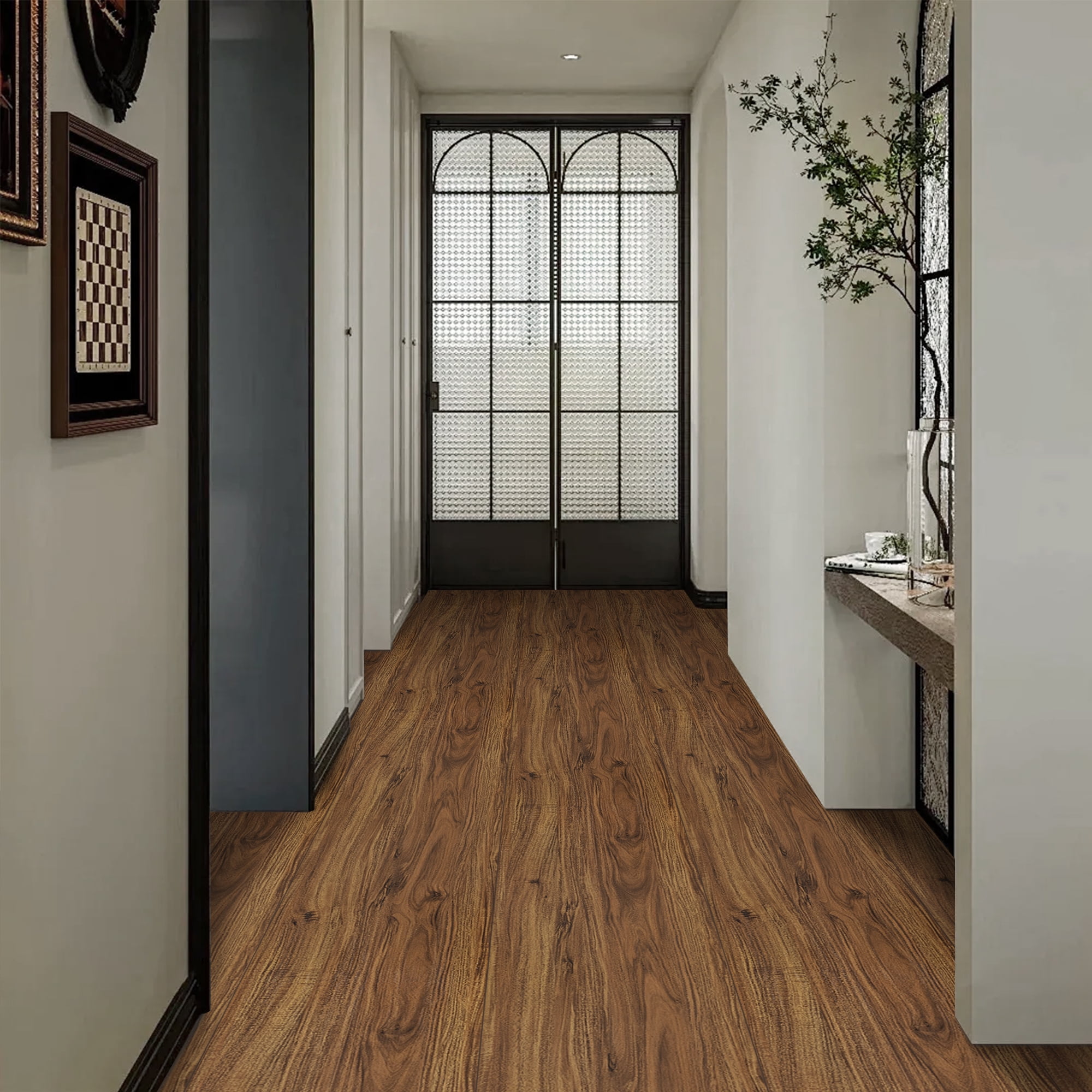 (4 pack) UMIGGEE Brown Peel and Stick Vinyl Flooring Roll 15.7-in x 118-in/12.8 Sq.Ft Thicken Self-Adhesive Vinyl Wood Grain Floor Wear-Resistant Easy DIY Install Home Decor
