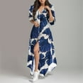 thumbnail image 2 of Ketyyh-chn99 Robe Formelle Femme 2024 Robe Maxi Ample Col en V T-Shirt Coton Lin Décontracté Surdimensionné Haut Blouse Robe Robes d'Été Été Marine,TG, 2 of 4