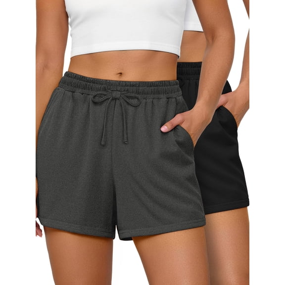 Rosvigor 2 Pack Women Shorts High Waisted Athletic Shorts for Women with Pockets for Gym Workout Running Lounge