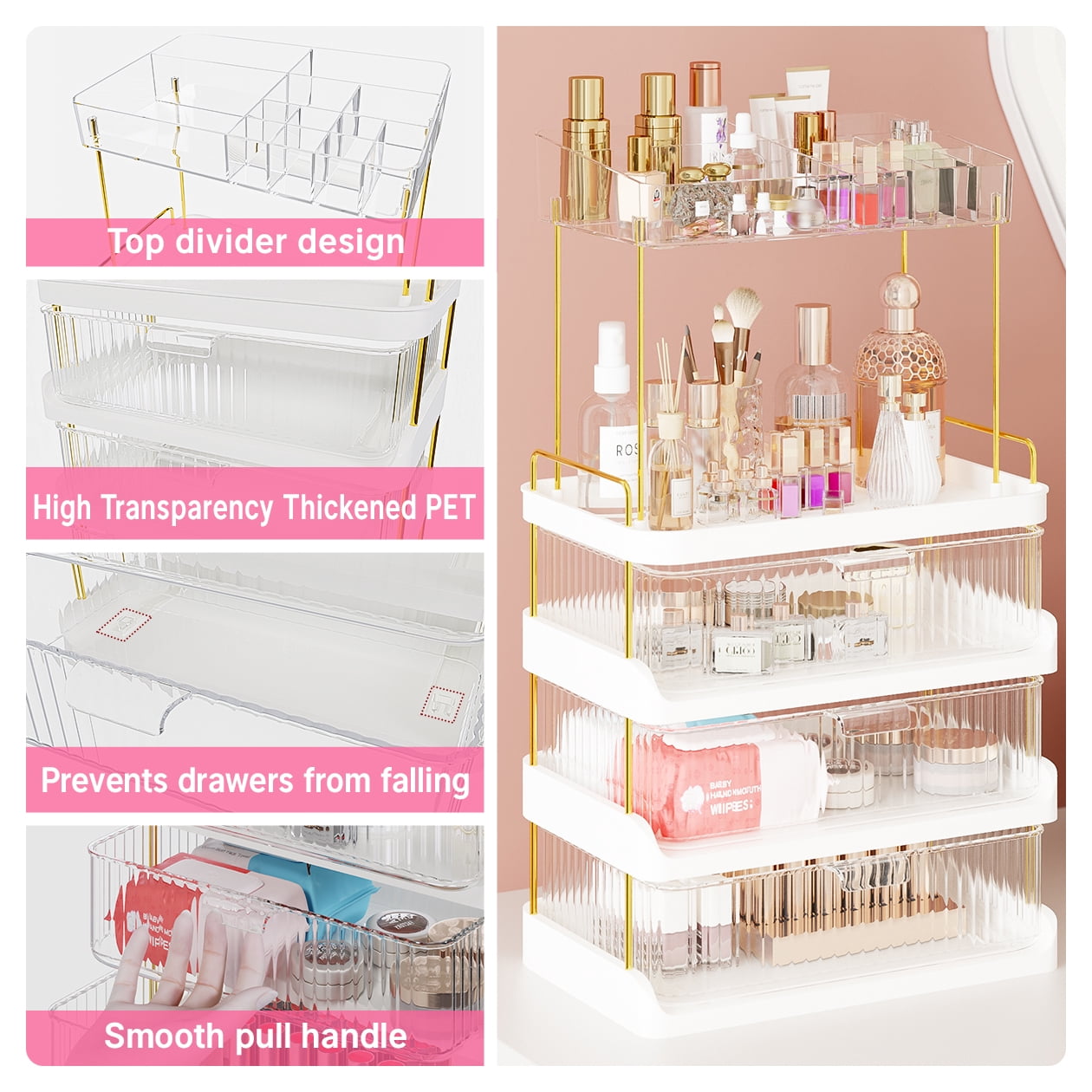Yoneston 4-Tier Vanity Organizer with 3 Drawers