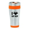 16oz Insulated Stainless Steel Travel Mug I Heart Love Hip Hop Music Headphones (Orange)