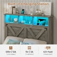 thumbnail image 4 of Twin Size Bed Frame with High Headboard, Farmhouse Platform Bed with LED Lights and Charging Station,Twin Bed Frame with Storage Ottoman, No Box Spring Needed, Rustic Oak, 4 of 8