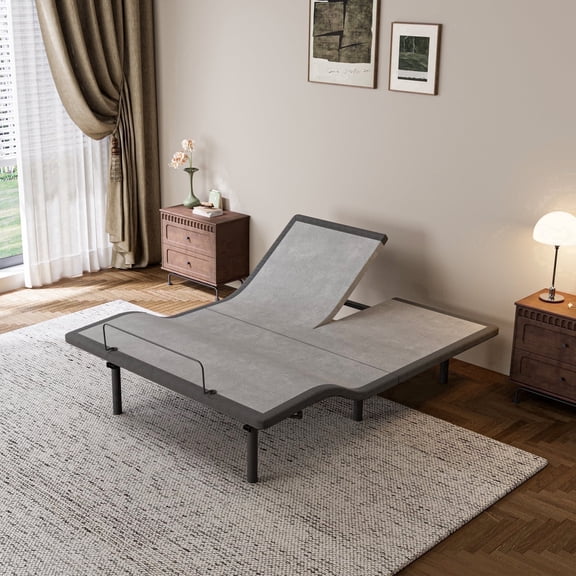 ESHINE Adjustable Bed Frame, Smart Bed with Massage, Top Split, Head & Foot Incline, Wireless Remote, Zero Gravity, Dual USB Ports, Under Bed Light, Split Queen, Grey