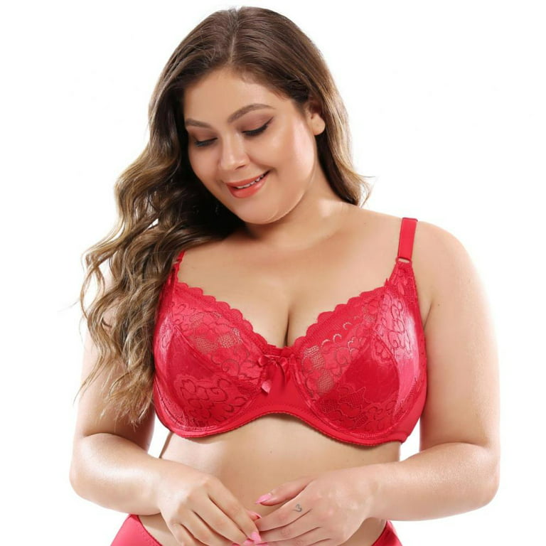Women Plus Size Underwire Push-Up Bras D-Cup Thin Mold Lace Embroidery Bras  