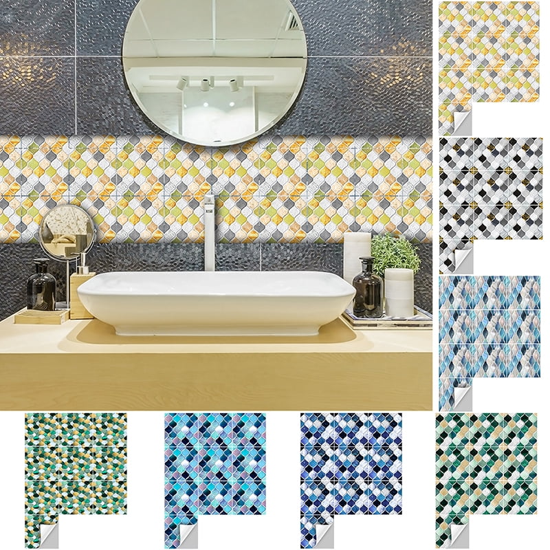 10X Kitchen Tile Stickers Bathroom Mosaic Sticker Self-adhesive Wall Home Decor 