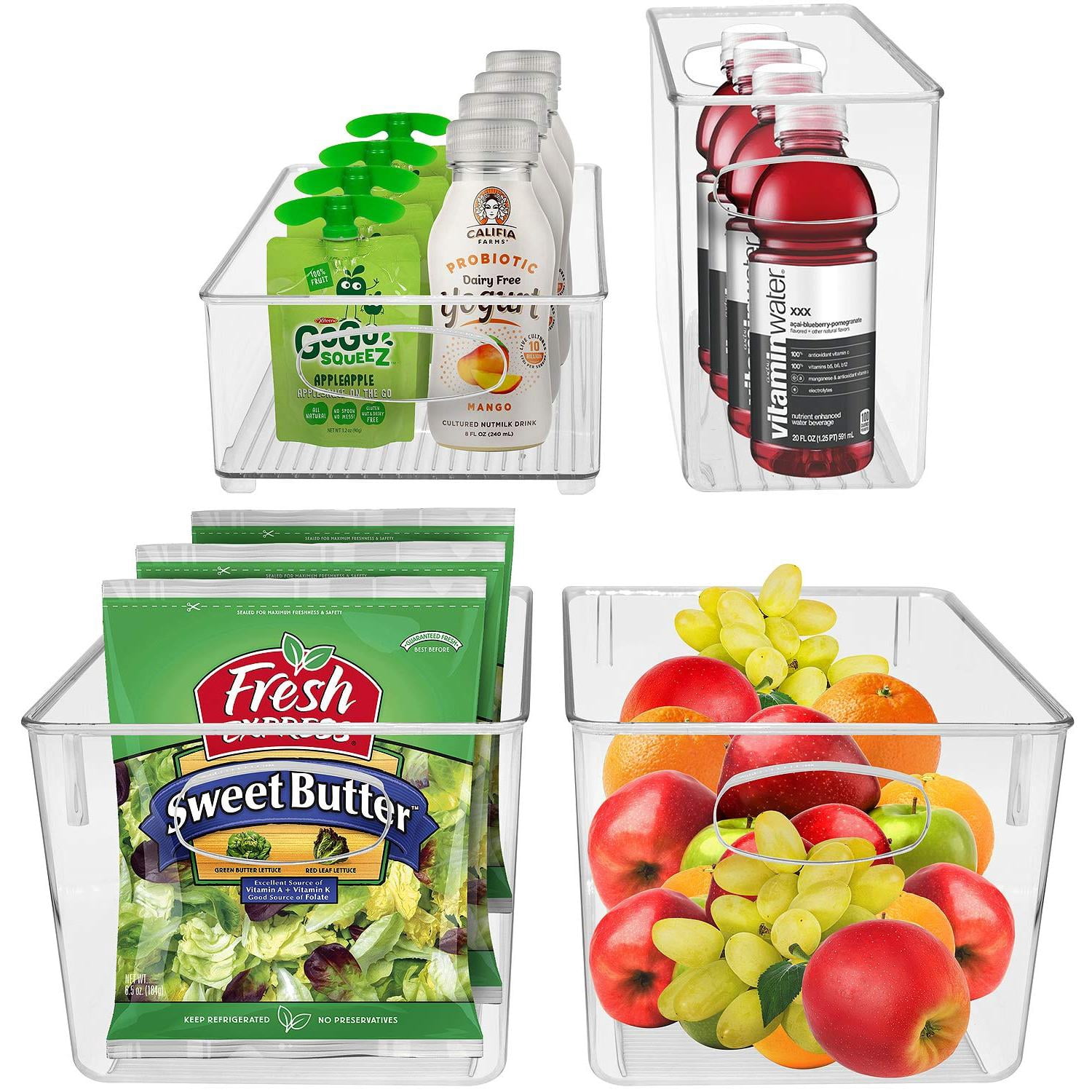 Sorbus 4-Piece Clear Open Storage Bins Set - Stackable Fridge & Pantry Organizers