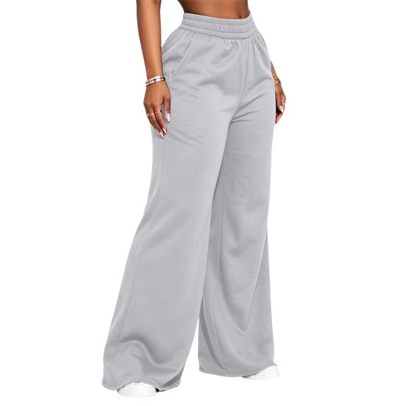 Stralyhd Womens Sweatpants Wide Leg Baggy Pants High Waist Workout Casual Fall Pants with Pockets Light Gray XL