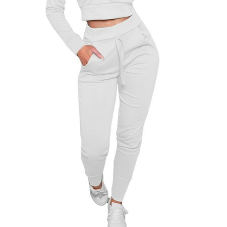 Pudcoco Women's Casual Sweatpants Elastic Waist Ankle Cuff Tight Pants ...