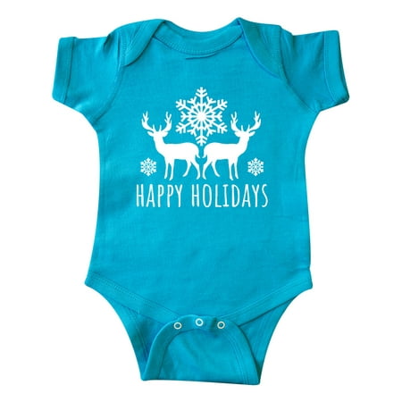 

Inktastic Happy Holidays Reindeer Silhouette and Snowflakes Gift Baby Boy or Baby Girl Bodysuit