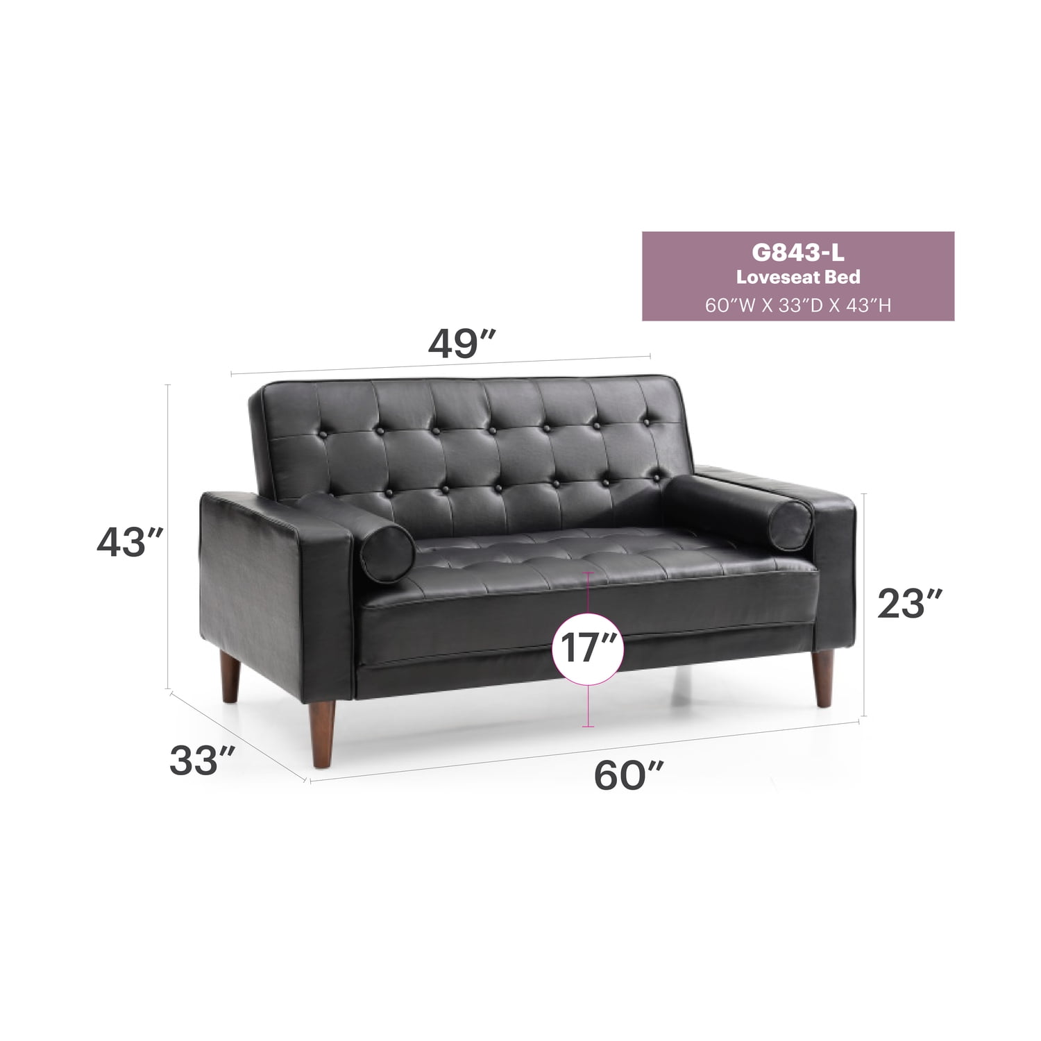 Glory Furniture Andrews Faux Leather Sleeper Loveseat in Black
