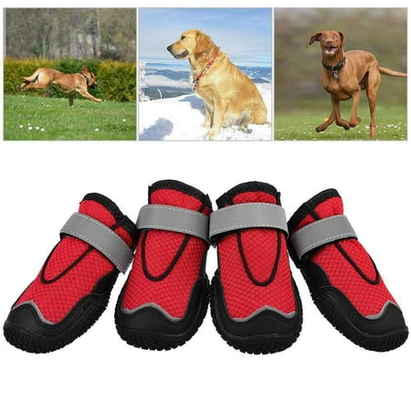 

Dog Hiking Boots Paw Protector Set of 4 Dog Shoes Breathable Paw Dog Boots for Hiking Walking Anti-Slip Sole 1#
