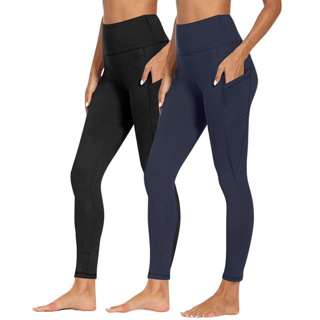 TIMIFIS 2PC Plus Size Leggings with Pockets for Women High Waisted Tummys Control Workout Yoga Pants Athletic Running Cycling Tights - Spring/Summer