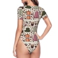 thumbnail image 3 of Uemuo Vintage Coffee Pattern Women's One Piece Short Sleeve Swimsuit Rash Guard Surfing Modest Quick-drying Swimsuit Beach Essentials-XX-Large, 3 of 9