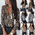 thumbnail image 3 of Body à Manches Longues Léopard pour Femmes, Bouton, Justaucorps, Haut, Blouse, Col en V, Slim, 3 of 4