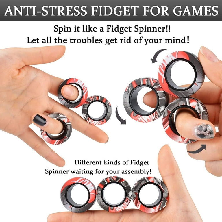 6PCS Magnetic Rings Fidget Toys, Roller Rings, Adult Finger Fidget Toys,  ADHD Anxiety Relief Decompression Magical Ring Fidget Toy,Funny Gifts Kids