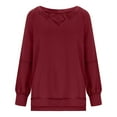 thumbnail image 5 of XFLWAM Women's Deep V Neck Sweatshirts Long Sleeve Sexy Pullover Tops Casual Solid Color Loose Fit Fall Fashion T Shirt Wine M, 5 of 7